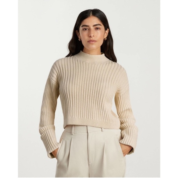 Everlane Sweaters - Everlane The Cotton Ribbed Rollneck Sweater Parchment Tan Womens XL